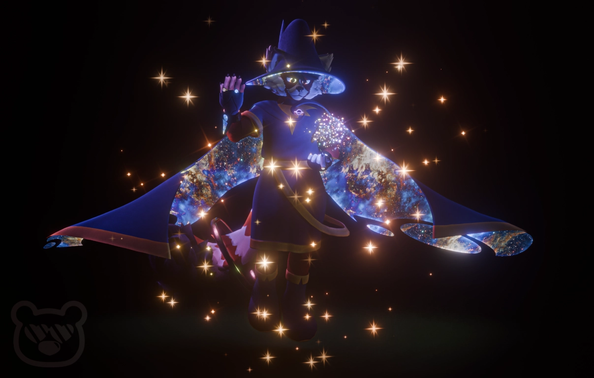 Wizard character with a galaxy cloak and sparkle effects